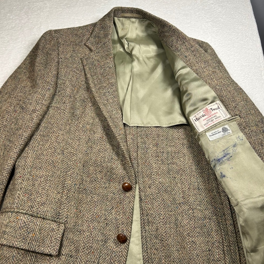 Stanley Blacker Harris Tweed Sport Coat Wool Herringbone Blazer Men 42R Brown L